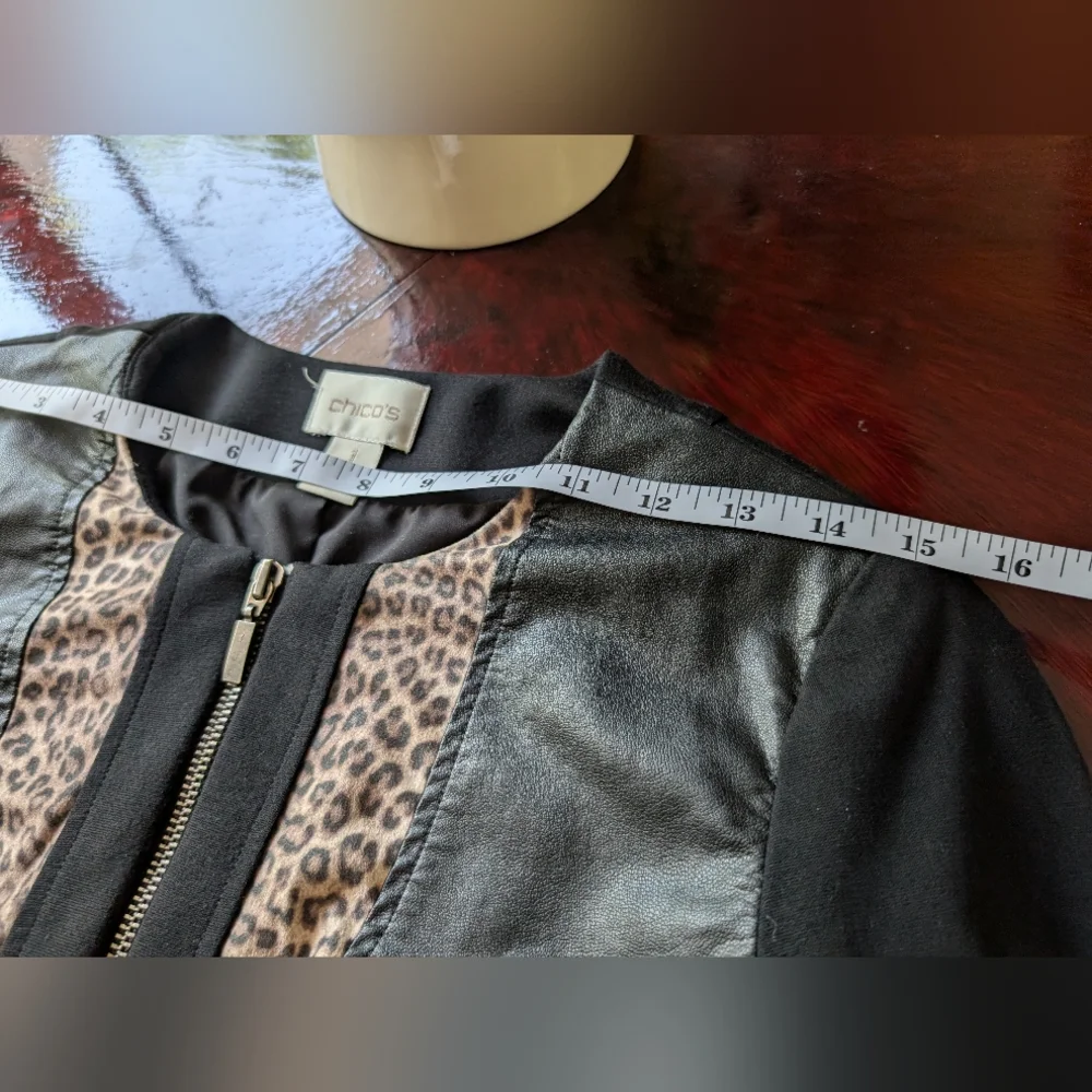 Chico's Black Jacket With Animal Print And Faux Leather